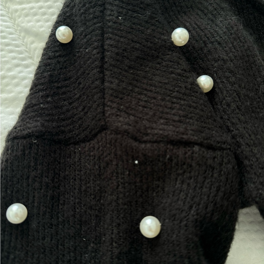 Fashion Nova Black Tie Sweater with Pearl Details - Picture 6 of 6